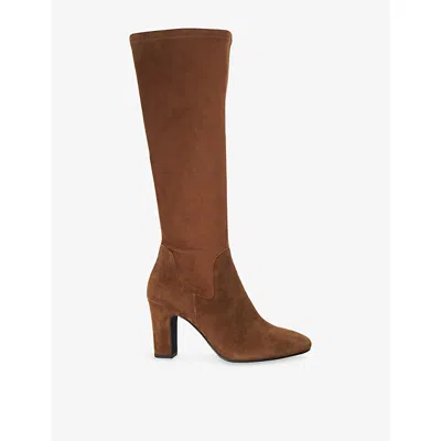 Dune Womens  Simple Faux-suede Heeled Knee-high Boots In Brown