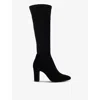 Dune Womens  Simple Stretch Block-heel Suede Knee-high Boots In Black Suede Mix