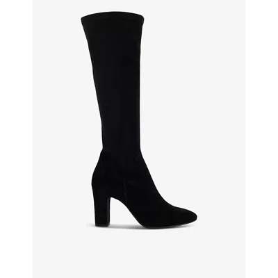 Dune Womens  Simple Stretch Block-heel Suede Knee-high Boots In Black Suede Mix