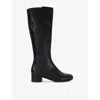 Dune Womens Black Leather Tayla Knee-high Heeled Leather Boots In Black Leather