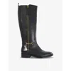 Dune Womens  Taylyn Snaffle-trim Leather Heeled Knee-high Boots In Black Leather