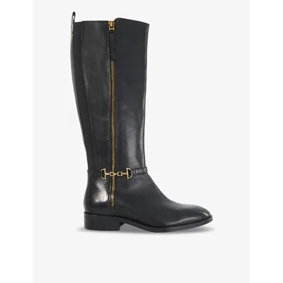 Dune Womens  Taylyn Snaffle-trim Leather Heeled Knee-high Boots In Black Leather
