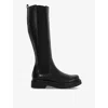 Dune Womens Black Leather Temmie Chunky-sole Leather Knee-high Boots In Black Leather