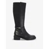 Dune Womens Tias Brand-buckle Knee-high Leather Boots Black Leath In Black Leather