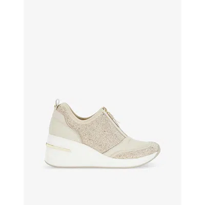 Dune Womens Elsha Crystal-embellished Wedge Leather Low-top Trainers Ecru Leath In Ecru Leather