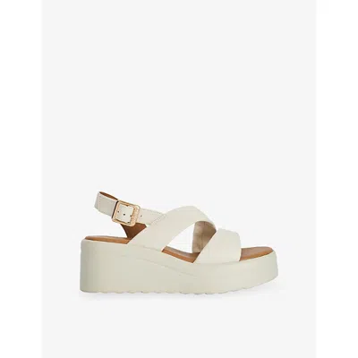 Dune Womens Ecru Leather Karing Leather Wedge Sandals Eur 40 / 7 Uk In Neutral