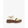 Dune Womens  Luno Double-strap Leather Flatform Sandals In Ecru Leather