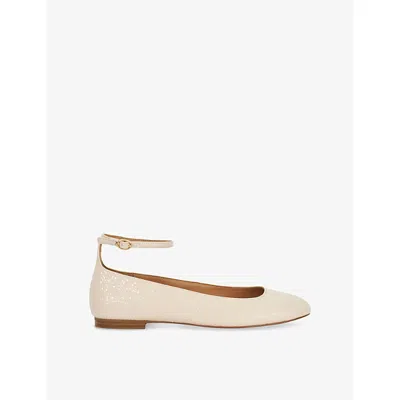 Dune Womens  Hoop Patent Faux-leather Ballet Flats In Ecru Synthetic