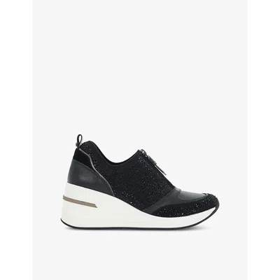 Dune Womens  Elsha Crystal-embellished Wedge Leather Low-top Trainers In Black Leather