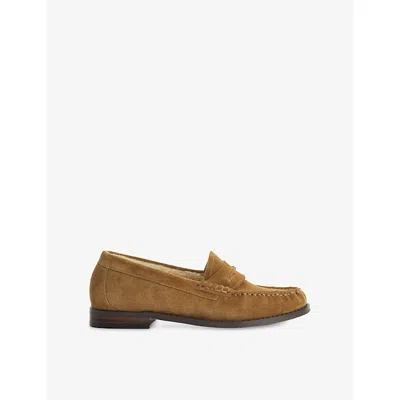 Dune Womens Genuinee Faux-shearling Lined Suede Penny Loafers Sand Suede Eur 40 / 7 Uk In Brown