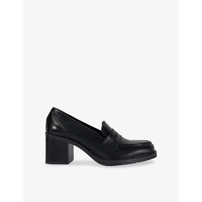 Dune Womens Glanzer Heeled Leather Loafers Black Leather Eur 40 / 7 Uk