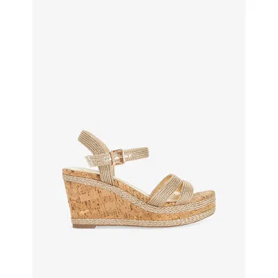 Dune Womens Gold Fabric Kipling Woven Wedge Sandals Eur 38/5 Uk In Multi