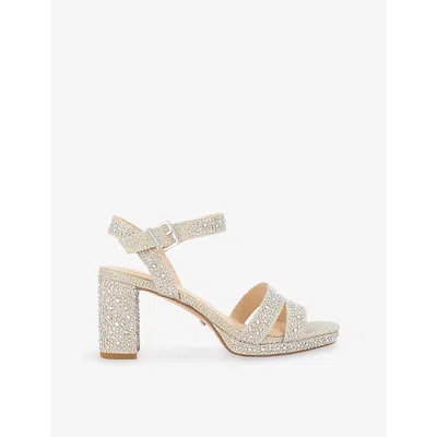 Dune Womens Gold Fabric Synthetic Manifesting Woven Heeled Sandals Eur 36 / 3 Uk In Silver