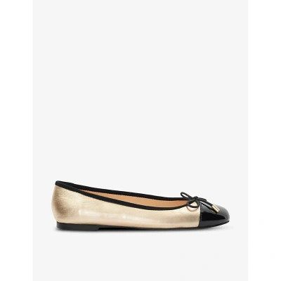 Dune Womens Gold-leather Bow-embellished Leather Ballet Pumps
