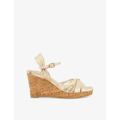 Dune Womens  Kander Leather Wedge Sandals In Gold Leather