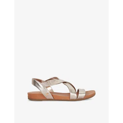 Dune Womens  Landies Comfort-strap Flat Leather Sandals In Gold Leather