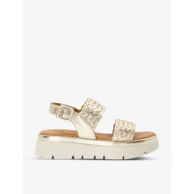 Dune Womens Gold-leather Lorris Woven-strap Flatform Leather Sandals