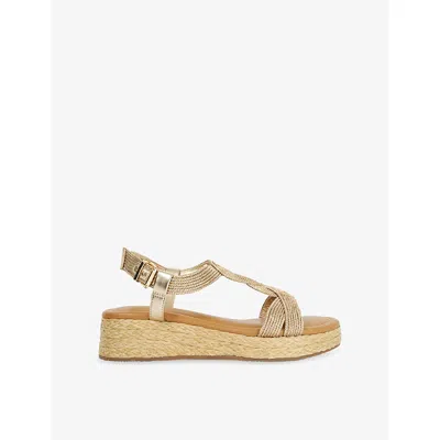Dune Womens Gold Metallic Fabric Laylah Raffia Sandals Eur 40 / 7 Uk In Multi