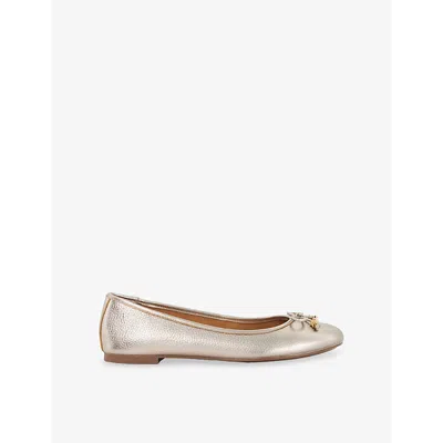 Dune Womens  Hallo Bow-embellished Leather Ballet Flats In Gold Plain Leather