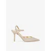Dune Womens  Channel 85 Diamante-buckle Open-back Heeled Woven Courts In Gold Plain Synthetic