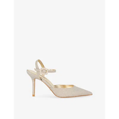 Dune Womens  Channel 85 Diamante-buckle Open-back Heeled Woven Courts In Gold Plain Synthetic