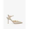 Dune Womens  Channel Diamante-buckle Open-back Heeled Woven Courts In Gold Synthetic