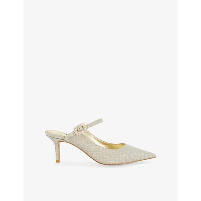 Dune Womens  Chronicles Embellished Heeled Woven Slip-on Mules In Gold Synthetic