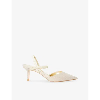 Dune Womens  Classical Embellished Heeled Woven Slingbacks In Gold Synthetic