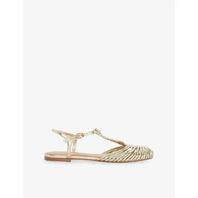 Dune Womens Gold Synthetic Harmoni Flat Leather Sandals Eur 38/5 Uk In Multi