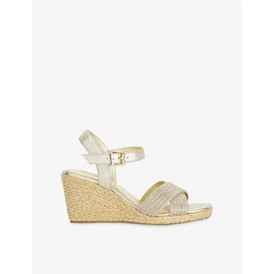 Dune Womens Gold Synthetic Kyro Cross-strap Woven Wedge Sandals Eur 41 / 8 Uk In Multi