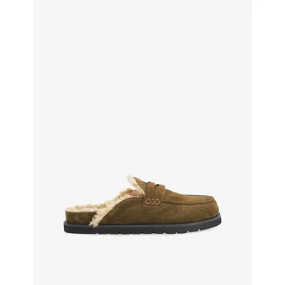 Dune Womens Goldy Suede Loafers Khaki Suede Eur 36 / 3 Uk In Brown
