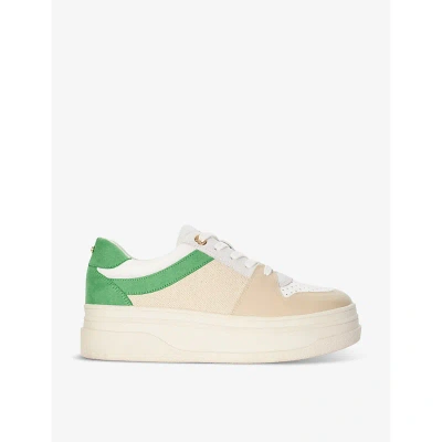 Dune Womens Green-leather Emmeline Platform-sole Leather Trainers