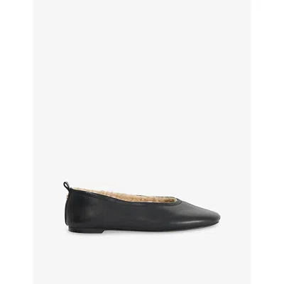 Dune Womens Harliee Faux-shearling Lined Leather Ballet Flats Black  Leather Eur 37 / 4 Uk