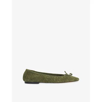 Dune Womens Heat Woven Suede Ballet Flats Dark Green   Suede Eur 39 / 6 Uk