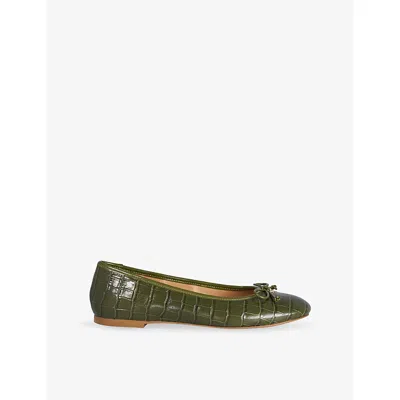 Dune Womens Helenne Leather Ballet Flats Green Croc Print Leather Eur 39 / 6 Uk