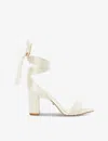 Dune Womens Ivory-synthetic Melodies Crystal-embellished Tie-strap Satin Heeled Sandals In White