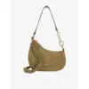 Dune Womens Direction Asymmetric Chain-detail Suede Shoulder Bag Khaki Leather In Khaki Leather