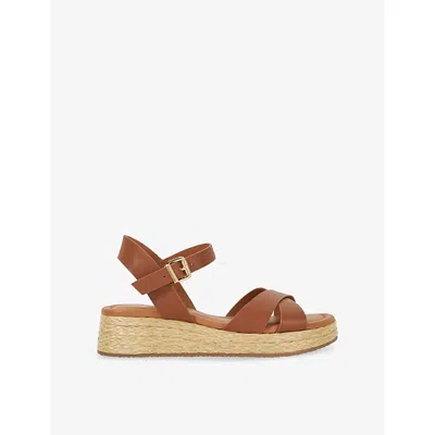 Dune Womens Littleton Leather Raffia Flatform Sandals Tan Leather Eur 40 / 7 Uk