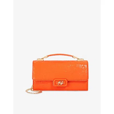 Dune Womens  Skilled Lizard-embossed Faux-leather Top-handle Bag In Orange Reptile Synthetic