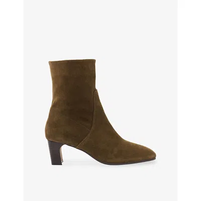 Dune Womens Ori Suede Heeled Ankle Boots Khaki Suede Eur 38/5 Uk In Brown