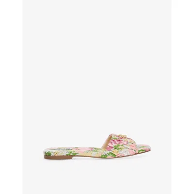Dune Womens  Nautical Bug-embellished Jacquard Flat Sandals In Pink Fabric