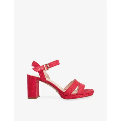 Dune Womens Red Natural Raffia Manifesting Block-heel Raffia Sandals Eur 39 / 6 Uk In Multi