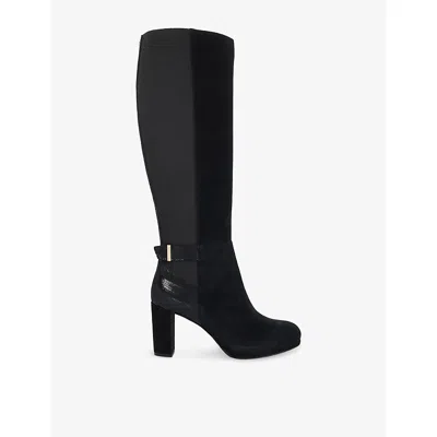Dune Womens Samera Suede And Leather Knee-high Boots Black Suede Mix Eur 38/5 Uk