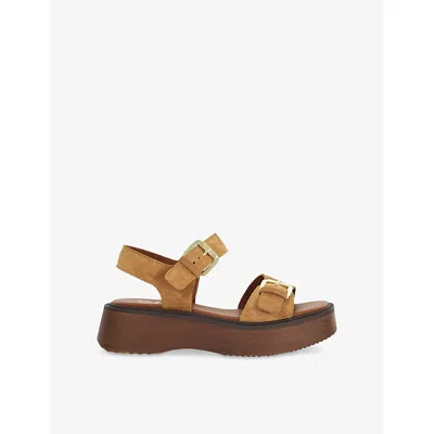 Dune Womens  Luno Double-strap Flatform Suede Sandals In Sand Suede
