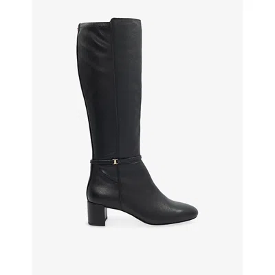 Dune Womens Seoul Block Heel Leather Knee High Boots Black Leather Eur 37 / 4 Uk