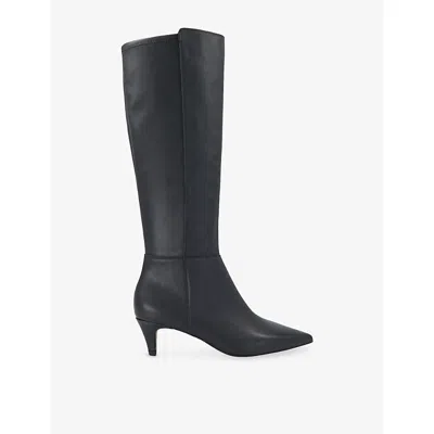Dune Womens Shasa Leather Heeled Knee-high Boots Black Leather Eur 37 / 4 Uk