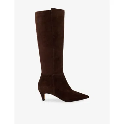 Dune Womens Shasa Suede Heeled Knee-high Boots Brown Suede Eur 39 / 6 Uk