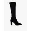 Dune Womens Black Suede Mix Simple Stretch Faux-suede Heeled Knee-high Boots Eur 40 / 7 Uk In Black