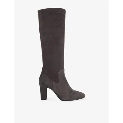 Dune Womens Simple Stretch Suede Knee-high Boots Dark Grey Eur 38/5 Uk In Multi