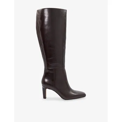 Dune Womens Standin Heeled Leather Knee-high Boots Brown Leather Eur 39 / 6 Uk In Multi